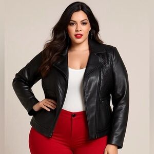 Worthington Faux Vegan Leather Jacket Black Silver Size 2X